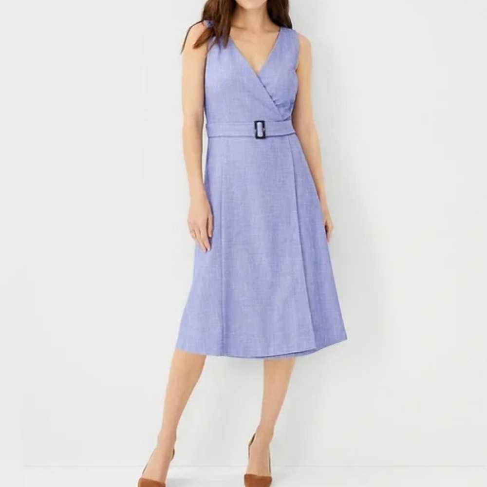 Ann Taylor Lavender Sleeveless Belted A-Line Dress